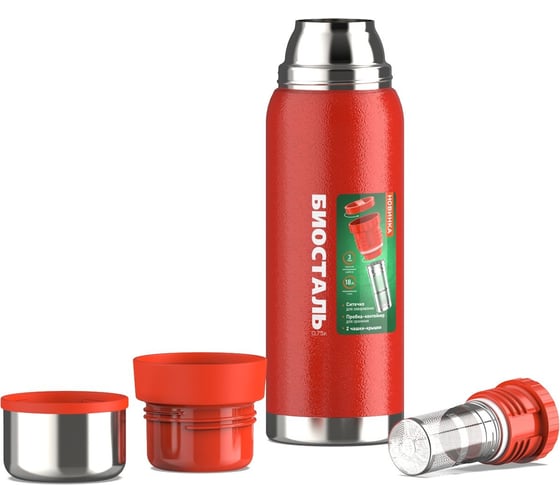 Изображение товара Термос Biostal Охота 0.75 литра, 2 чашки, с ситечком, красный NBR-750Z-R