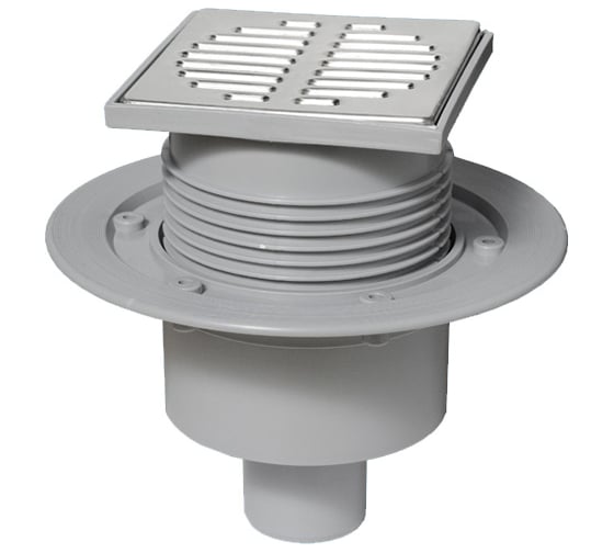 Изображение товара Напольный трап McAlpine 50, металлическая решетка 115х115 мм, "сухой затвор" H=87-145 мм MRFG3V-50