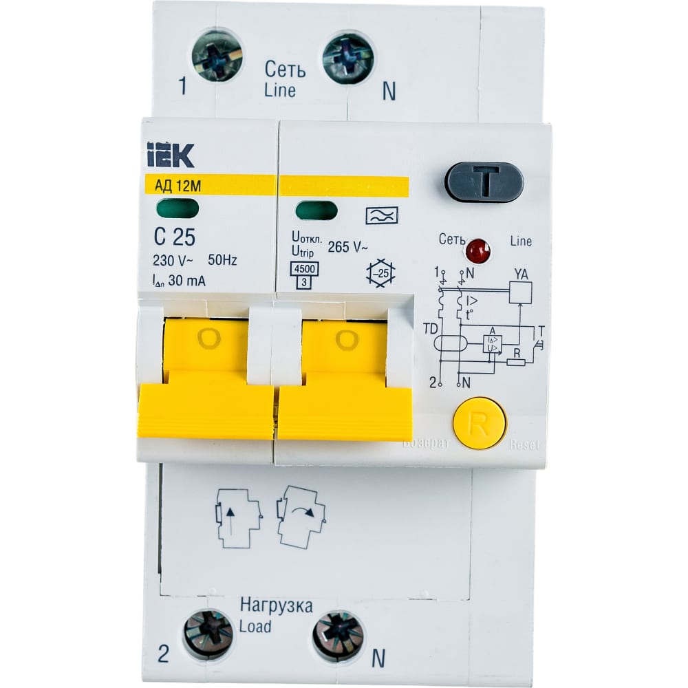 Дифференциальный автоматический выключатель тока IEK выключатель автоматический дифференциальный 25а