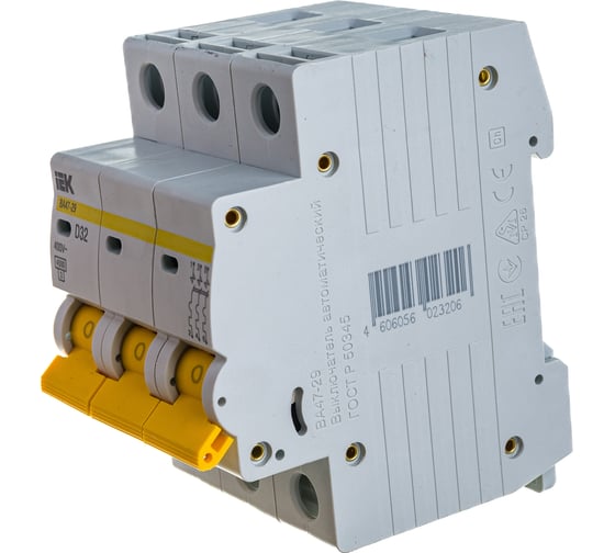 Изображение товара Автоматический модульный выключатель IEK ВА 47-29 3п, D, 32А, 4.5кА, ИЭК MVA20-3-032-D