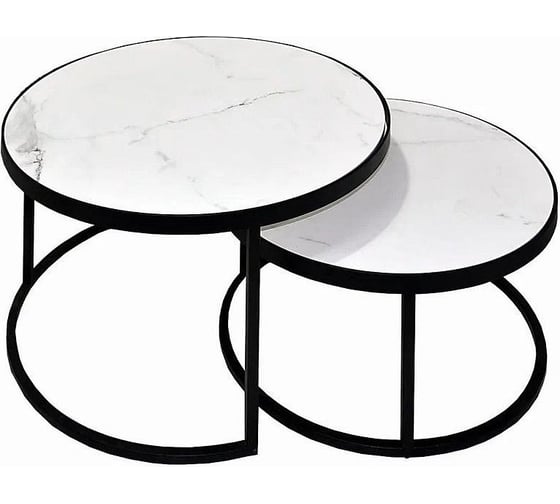 Изображение товара Журнальный стол Desk Question лофт DQ №1 Duae столешница белый мрамор, корпус черный, диаметр 605/475 мм, высота 420/320 мм 10163