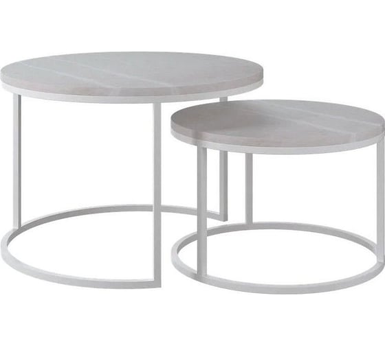 Изображение товара Журнальный стол Desk Question лофт DQ №1 Duae Торос бежевый мрамор, корпус белый, диаметр 605/475 мм, высота 420/320 мм 10293