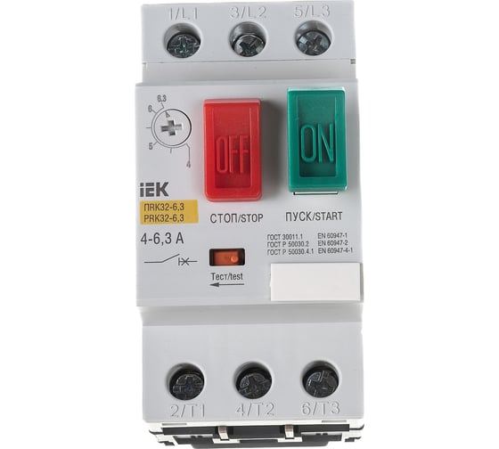 Изображение товара Автоматический выключатель защиты двигателя IEK ПРК 32-6.3, In=6.3A, Ir=4-6.3A, Ue, 660В DMS11-D63
