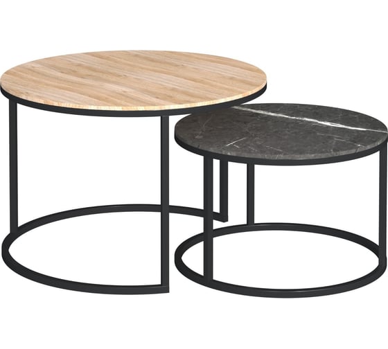 Изображение товара Журнальный стол Desk Question лофт DQ №1 Duae орех эко/черный мрамор, корпус черный, диаметр 605/475 мм, высота 420/320 мм 218404