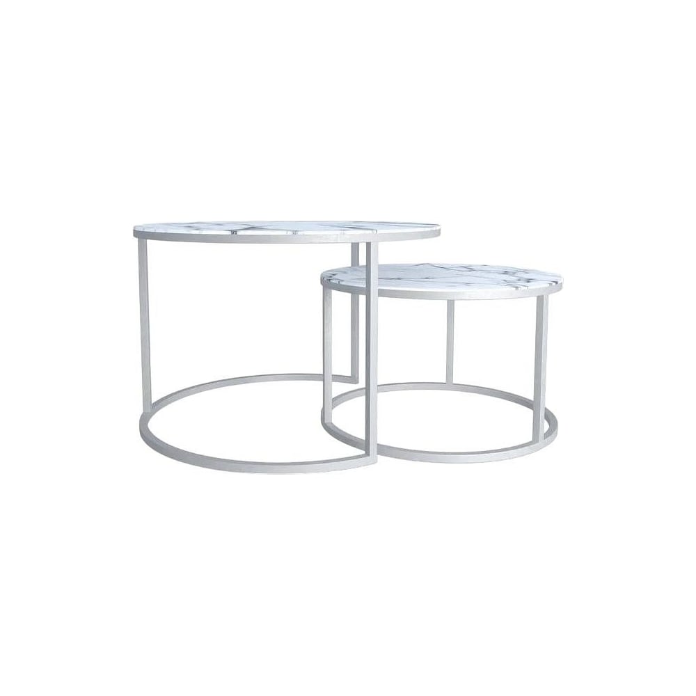 Изображение товара Журнальный стол лофт с фотопечатью белый мрамор 605 мм диаметр