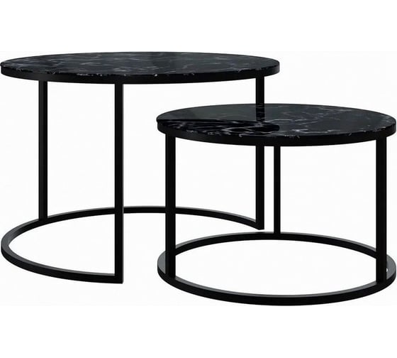 Изображение товара Журнальный стол Desk Question лофт DQ №2 Duae с фотопечатью мрамор черный, корпус черный, диаметр 605/475 мм, высота 420/320 мм 10183