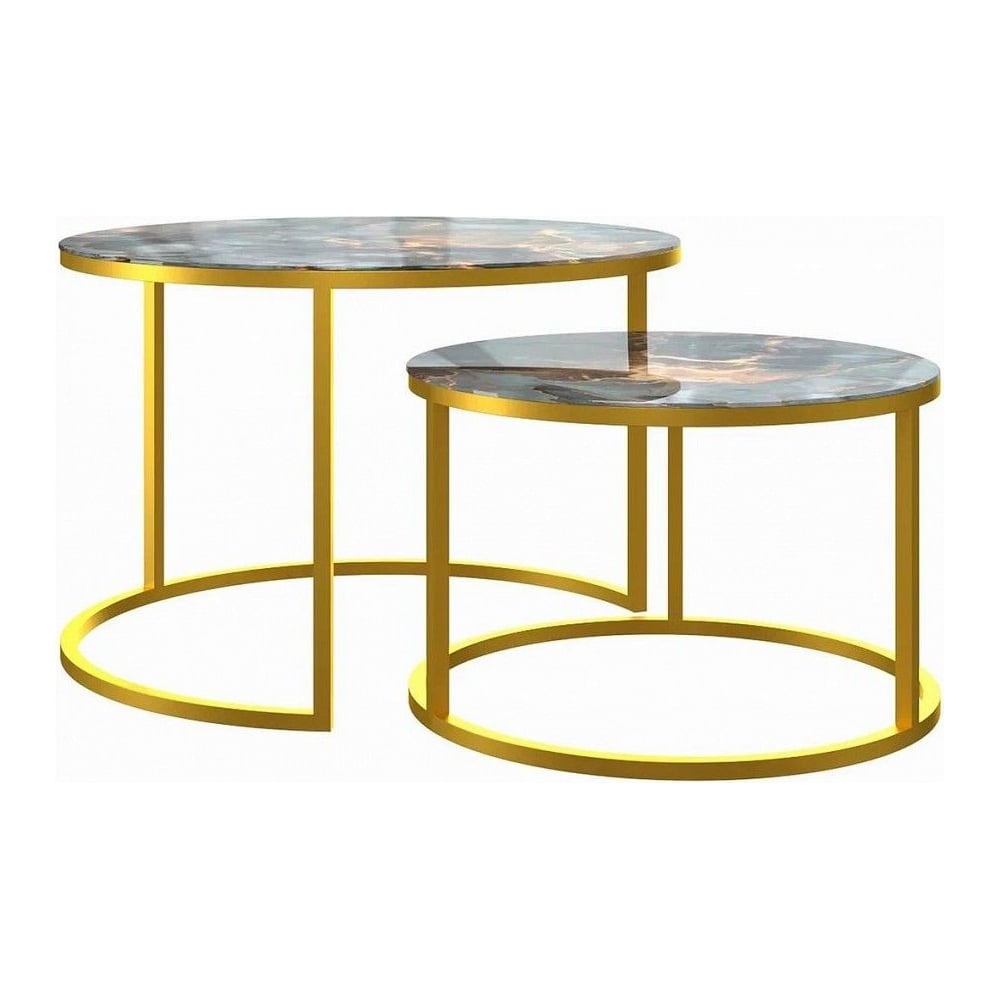 Изображение товара Журнальный стол лофт DQ №2 Duae серо-зеленый мрамор золотой металлик