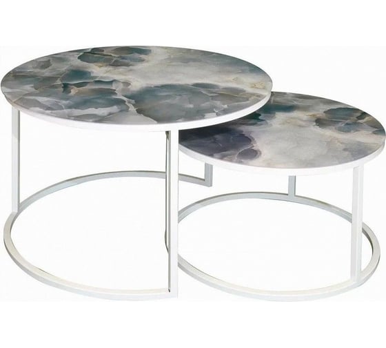 Изображение товара Журнальный стол Desk Question лофт DQ №2 Duae с фотопечатью серый мрамор, корпус белый, диаметр 605/475 мм, высота 420/320 мм 10226