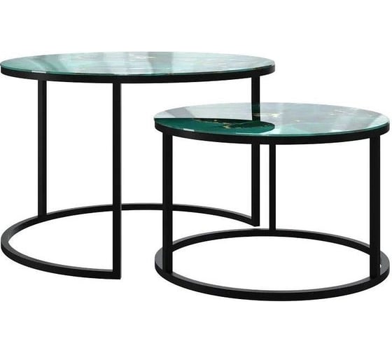 Изображение товара Журнальный стол Desk Question лофт DQ №2 Duae с фотопечатью малахит, корпус черный, диаметр 605/475 мм, высота 420/320 мм 10258