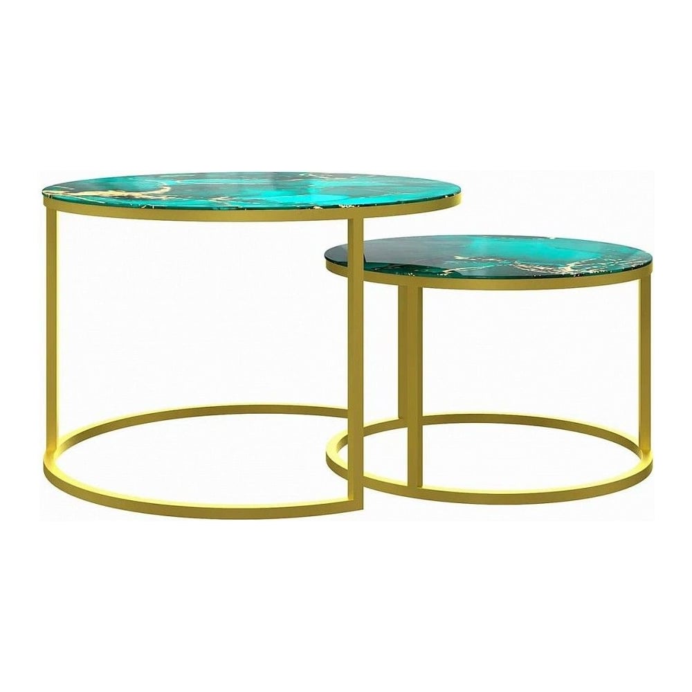 Изображение товара Журнальный стол Desk Question Duae лофт DQ №2 с фотопечатью малахит золотой корпус