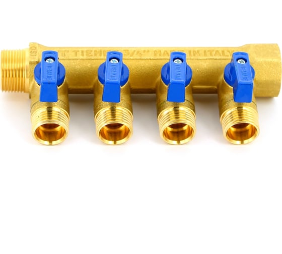 Изображение товара Коллектор Tiemme НВ 3/4', 4х1/2'х16 Н 36 мм, с кранами 1820016/1824G160404