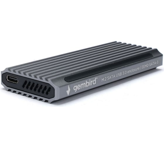 Изображение товара Внешний корпус Gembird USB 3.1 для M2 SATA, порт Type-С, RGB подсветка, металл, серебристый, EEM2-SATA-3