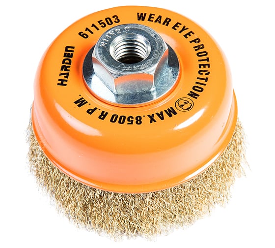 Изображение товара Щетка чашка (100 мм; М14Х2; латунированная витая проволока 0.3 мм) для УШМ HARDEN 611503