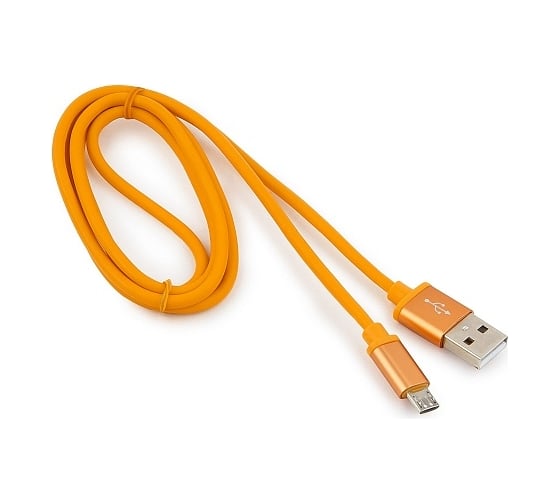 Изображение товара Кабель Cablexpert USB 2.0 AM/microB, серия Silver, длина 1 м, оранжевый, блистер, CC-S-mUSB01O-1M