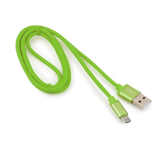 Изображение товара Кабель Cablexpert USB 2.0 AM/microB, серия Silver, длина 1 м, зеленый, блистер, CC-S-mUSB01Gn-1M