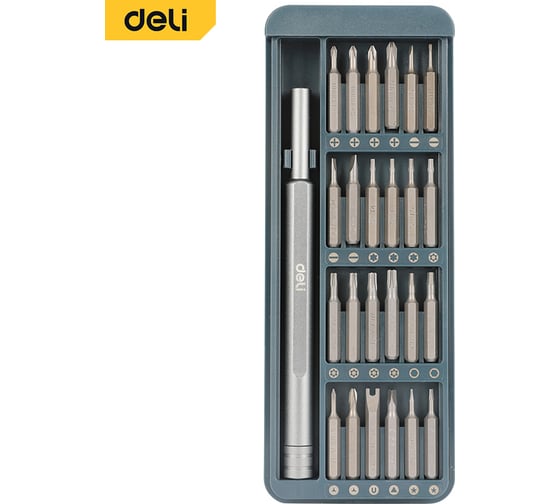 Изображение товара Набор прецизионных отверток Deli DL241025 24 биты, сталь S2 + Cr-V, пластиковый кейс 147016