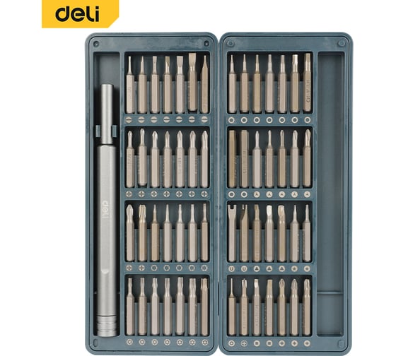 Изображение товара Набор прецизионных отверток Deli DL241057 56 бит, сталь S2 + Cr-V, пластиковый кейс 147045