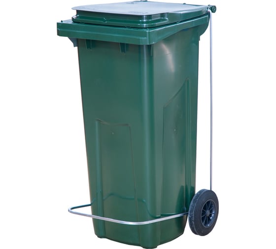 Изображение товара Мусорный контейнер Тара.ру п/э 120 л с педальным приводом П-образным, зелёный 17720
