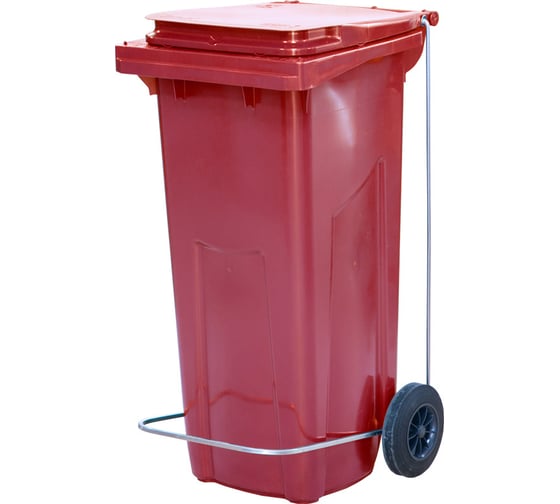 Изображение товара Мусорный контейнер Тара.ру п/э 120 л с педальным приводом П-образным, красный 21514