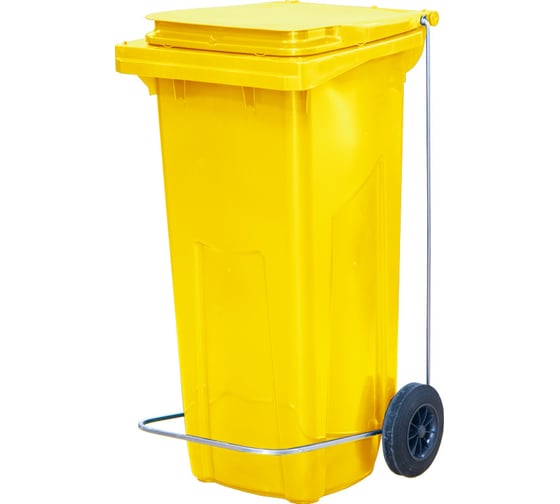Изображение товара Мусорный контейнер Тара.ру п/э 120 л с педальным приводом П-образным, жёлтый 20278