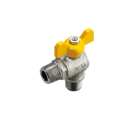 Изображение товара Угловой шаровой кран для газа Tiemme НН, 1/2", желтая бабочка 2220001
