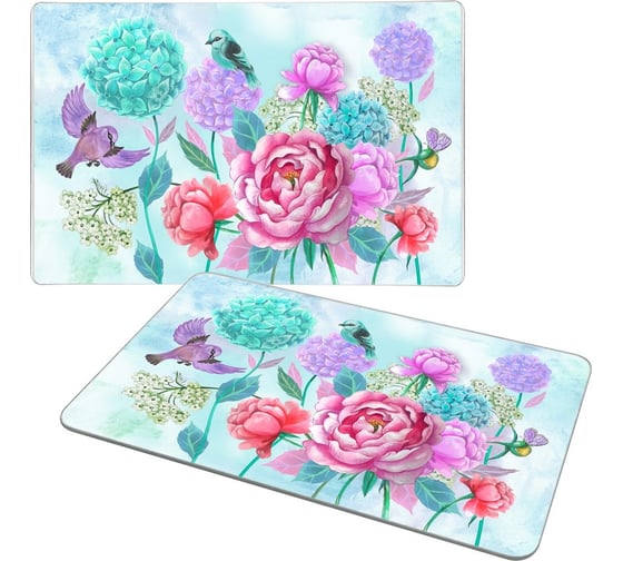 Изображение товара Доска разделочная МУЛЬТИДОМ подставка под горячее "Пионы и птички", размер 18x28 см VL48-75