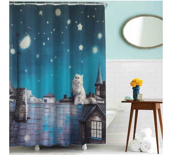 Изображение товара Тканевая шторка для ванны Melodia della vita MZ-42 Кот на крыше 180х200 см 20812