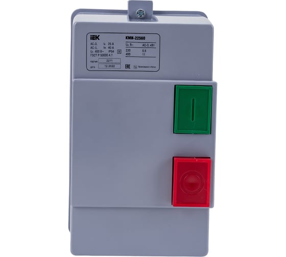 Изображение товара Контактор IEK КМИ-22560 25А, 380В/АС3, IP54, ИЭК, KKM26-025-380-00