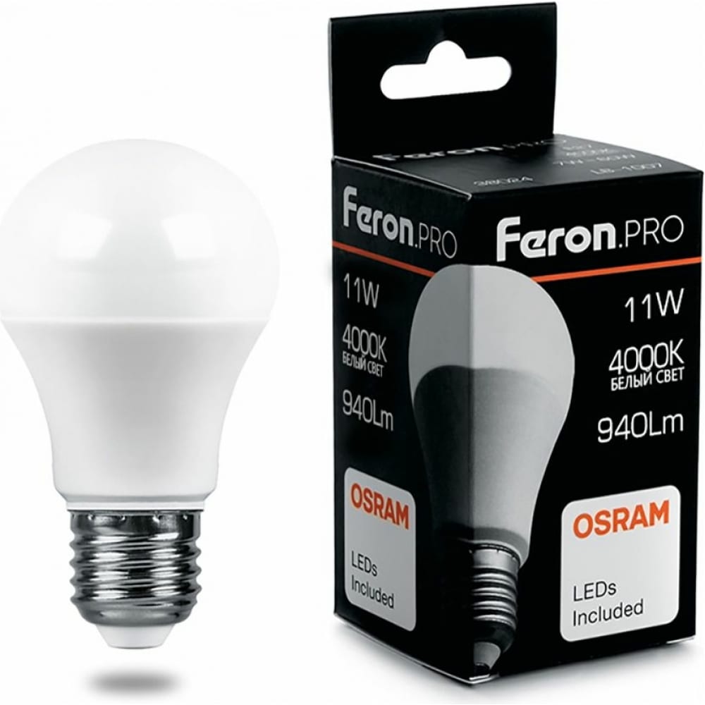 фото Светодиодная лампа feron pro lb-1011 шар e27 11w 4000k osram led 38030