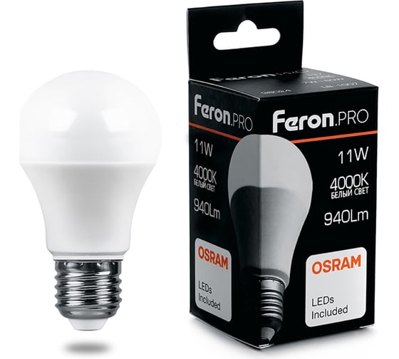 Изображение товара Светодиодная лампа FERON PRO LB-1011 шар E27 11W 4000K OSRAM LED 38030