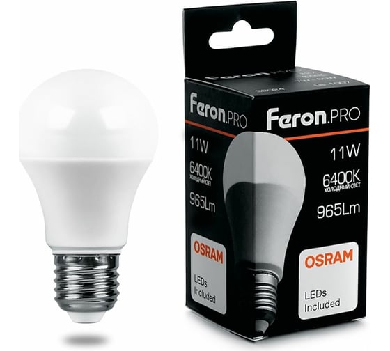 Изображение товара Светодиодная лампа FERON PRO LB-1011 шар E27 11W 6400K OSRAM LED 38031