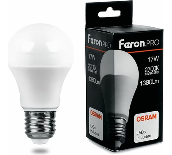 Изображение товара Светодиодная лампа FERON PRO LB-1017 шар E27 17W 2700K OSRAM LED 38038
