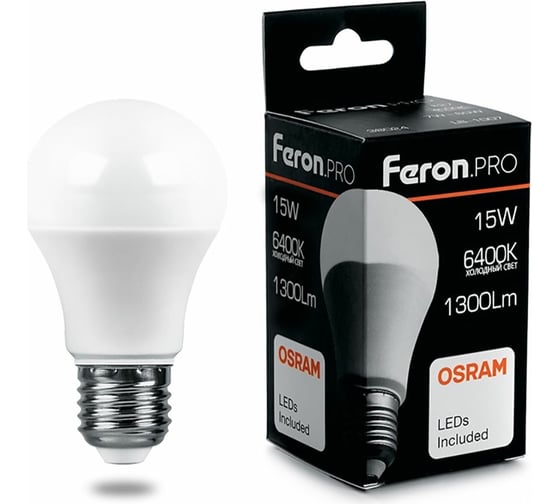 Изображение товара Светодиодная лампа FERON PRO LB-1015 шар E27 15W 6400K 38037