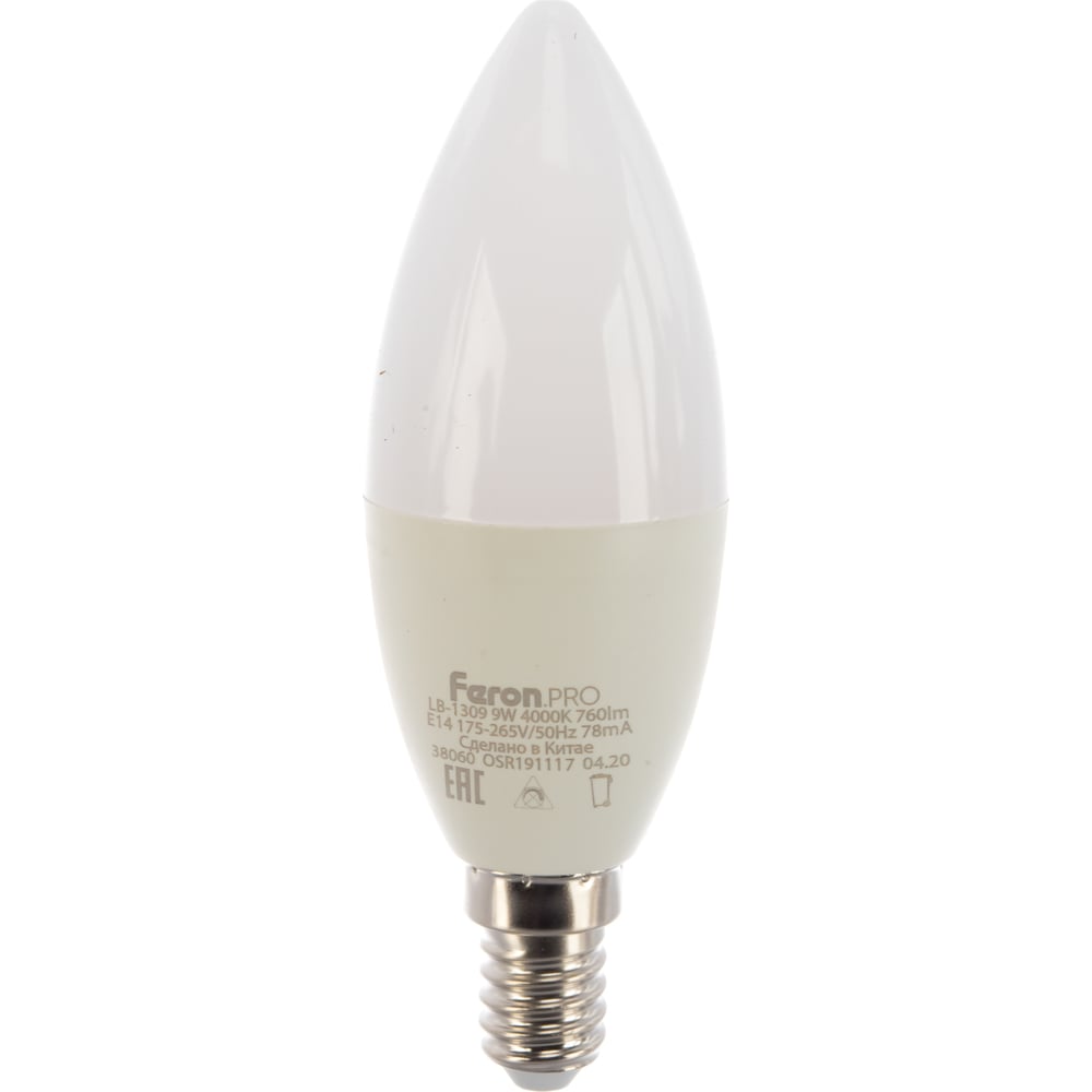 фото Светодиодная лампа feron pro lb-1309 свеча e14 9w 4000k osram led 38060