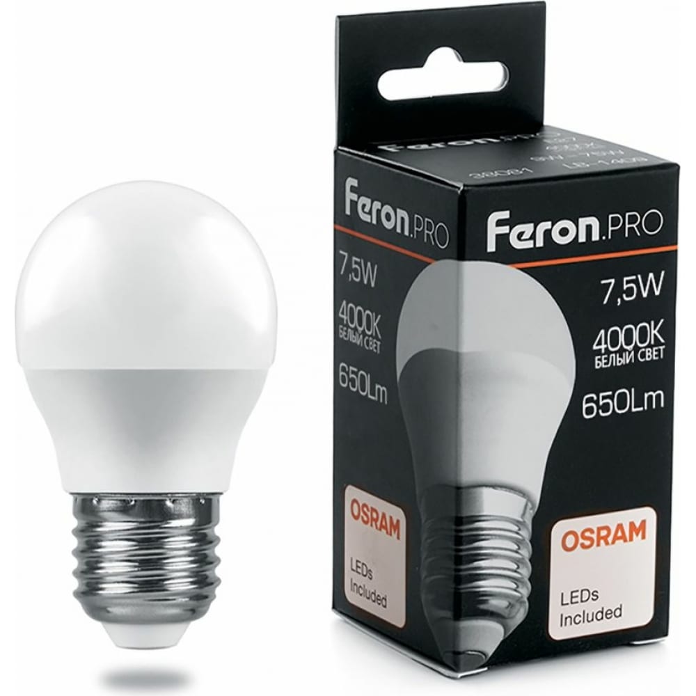 фото Светодиодная лампа feron pro lb-1407 шарик e27 7.5w 4000k osram led 38075