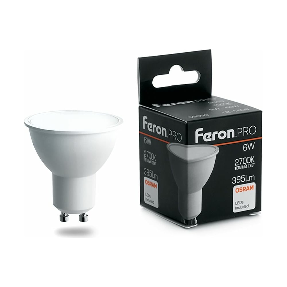 фото Светодиодная лампа feron pro lb-1606 gu10 6w 2700k osram led 38086