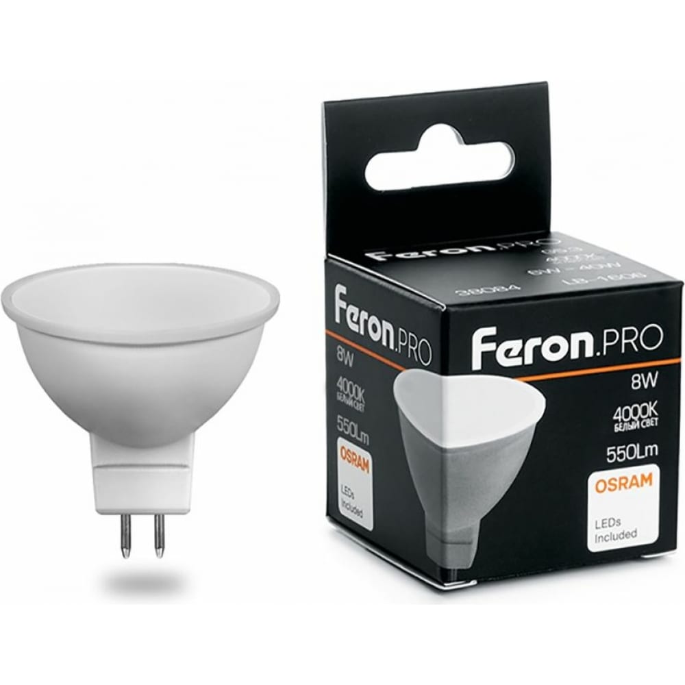 фото Светодиодная лампа feron pro lb-1608 mr16 g5.3 8w 4000k osram led 38090