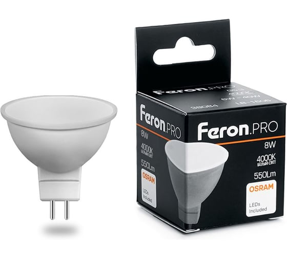 Изображение товара Светодиодная лампа FERON PRO LB-1608 MR16 G5.3 8W 4000K OSRAM LED 38090