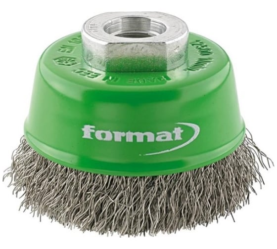 Изображение товара Щетка чашечная гофрированная 60 мм, M14, ворс нержавеющая сталь для УШМ FORMAT 7034 0060