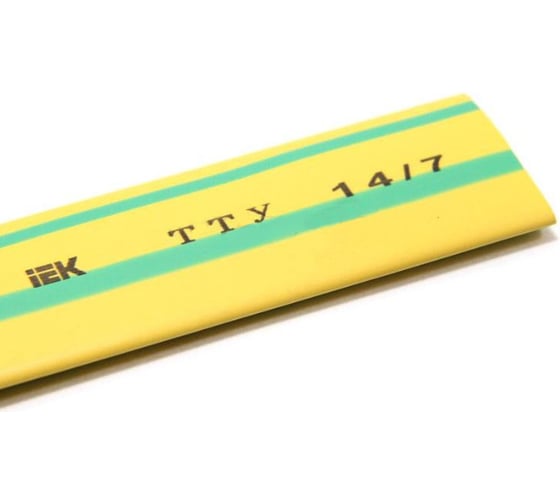 Изображение товара Термоусаживаемая трубка IEK ТТУ 14/7 желто-зеленая, 100м/упаковка UDRS-D14-100-K52