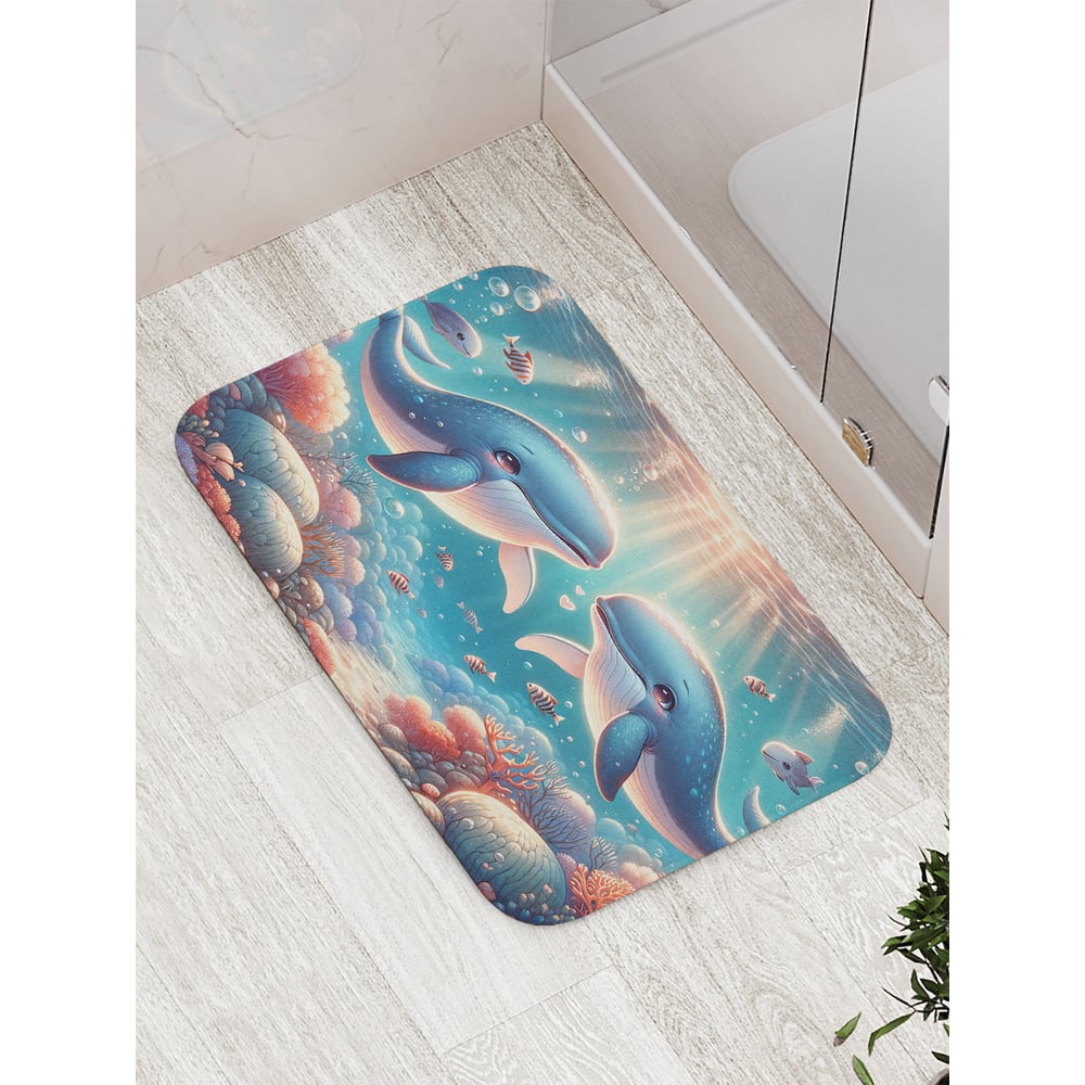Изображение товара Коврик для ванной комнаты противоскользящий JoyArty Детские киты 52x77 см