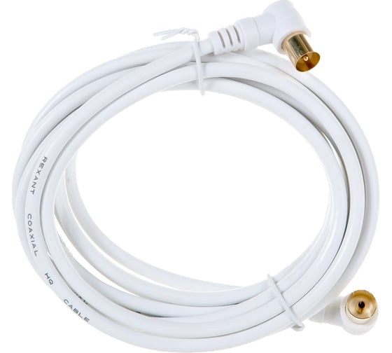 Изображение товара Шнур REXANT ТВ гнездо - ТВ штекер, угловой, длина 3 метра, белый 18-0024