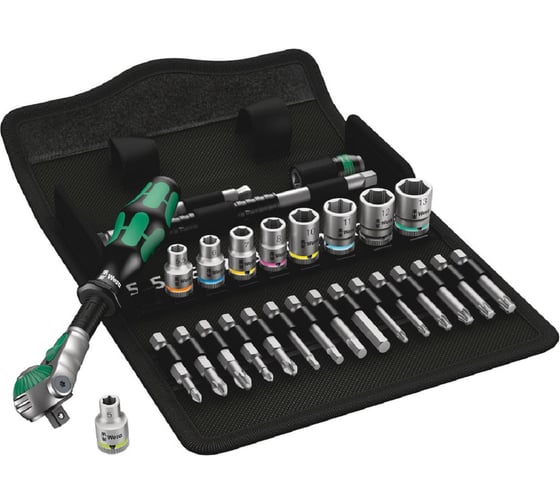 Изображение товара Набор инструмента WERA 8100 SA 6 Zyklop Speed с трещоткой 1/4", битами, головками, метр., 28 шт WE-004016