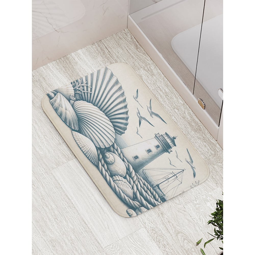 Изображение товара Коврик для ванной комнаты JoyArty Маяк в ракушках 52x77 см противоскользящий