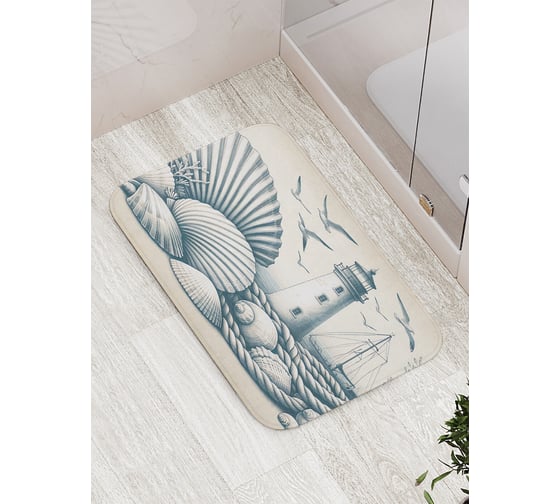 Изображение товара Коврик для ванной комнаты и туалета противоскользящий JoyArty "Маяк в ракушках" 52x77 см bath_sd1106