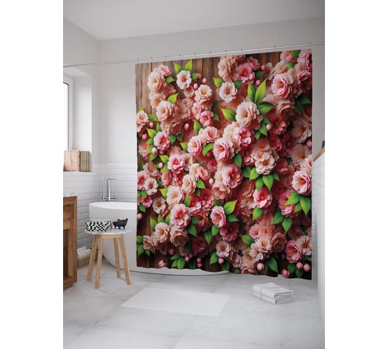 Изображение товара Штора для ванной, занавеска водоотталкивающая в ванную комнату тканевая JoyArty "Розы на дереве" sc_sd1146