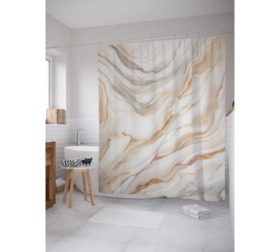 Изображение товара Штора для ванной, занавеска водоотталкивающая в ванную комнату тканевая JoyArty "Нежный мрамор" sc_sd1114