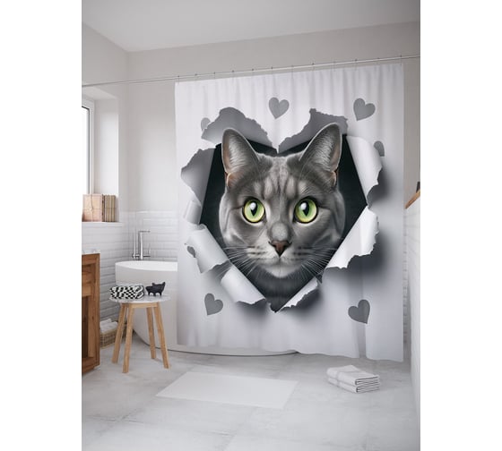 Изображение товара Штора для ванной, занавеска водоотталкивающая в ванную комнату тканевая JoyArty "Котиковая любовь" sc_sd1087