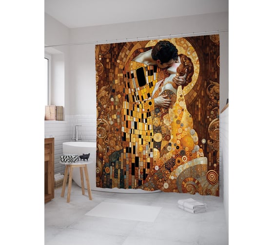 Изображение товара Штора для ванной, занавеска водоотталкивающая в ванную комнату тканевая JoyArty "Поцелуй" sc_sd1147