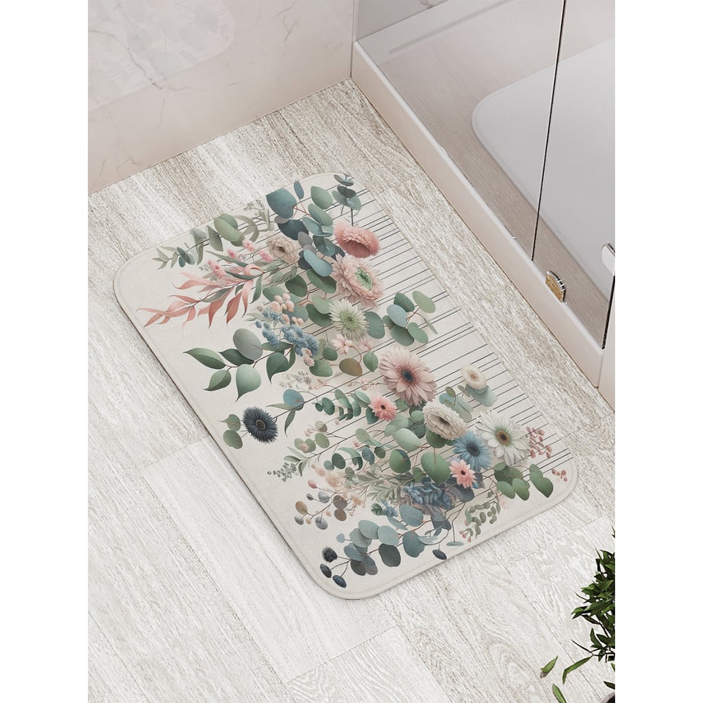 Изображение товара Коврик для ванной комнаты и туалета противоскользящий JoyArty 52x77 см цветы и эвкалипт